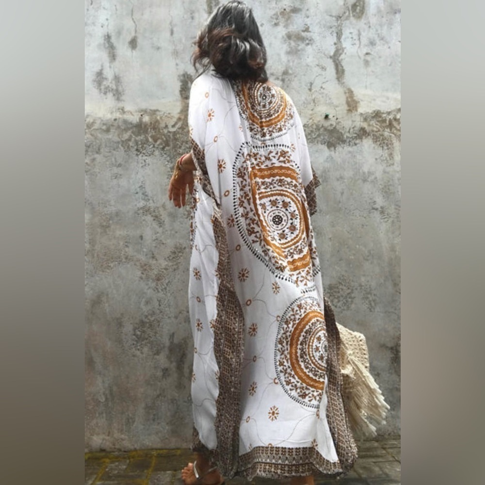 Bohemian Medallion Beach Kaftan Swimsuit Coverup Beach Dress - Picture 2 of 9